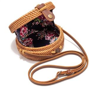 Rattan Leather Crossbody Bag Purse